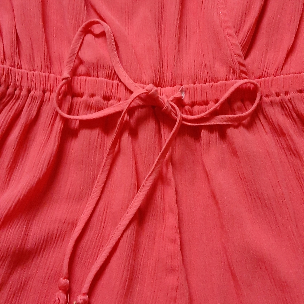 Elegant Coral Romper with Embroidery - Picture 6 of 11